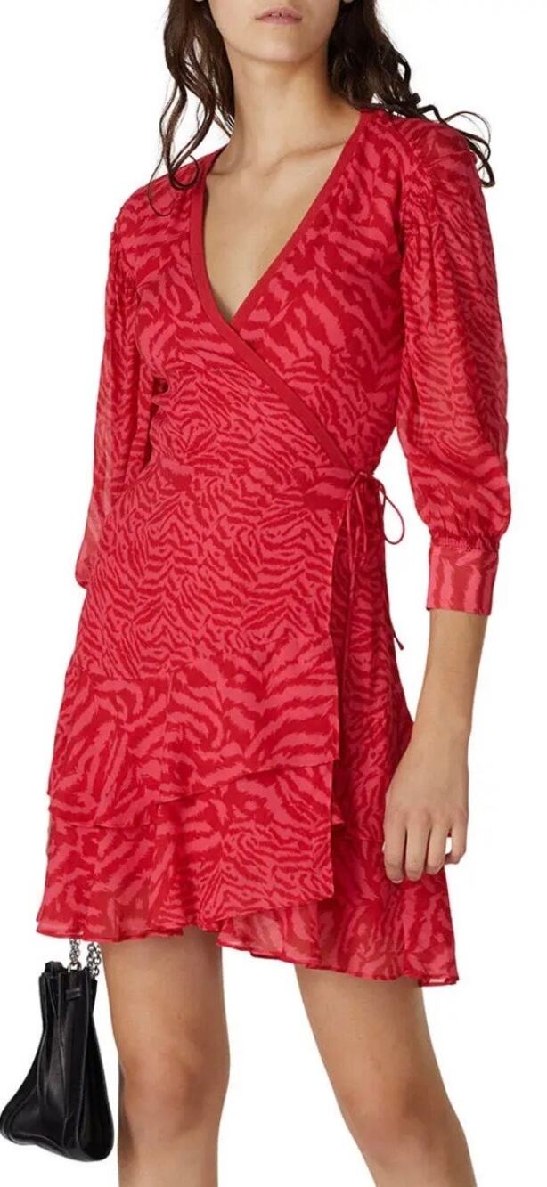 All Saints Pink Red Keva Remix Wrap Dress XS
